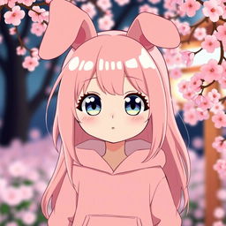 A human version of My Melody, an anime-style character, with distinct features including long flowing pink hair, large expressive eyes, and a cute, playful expression