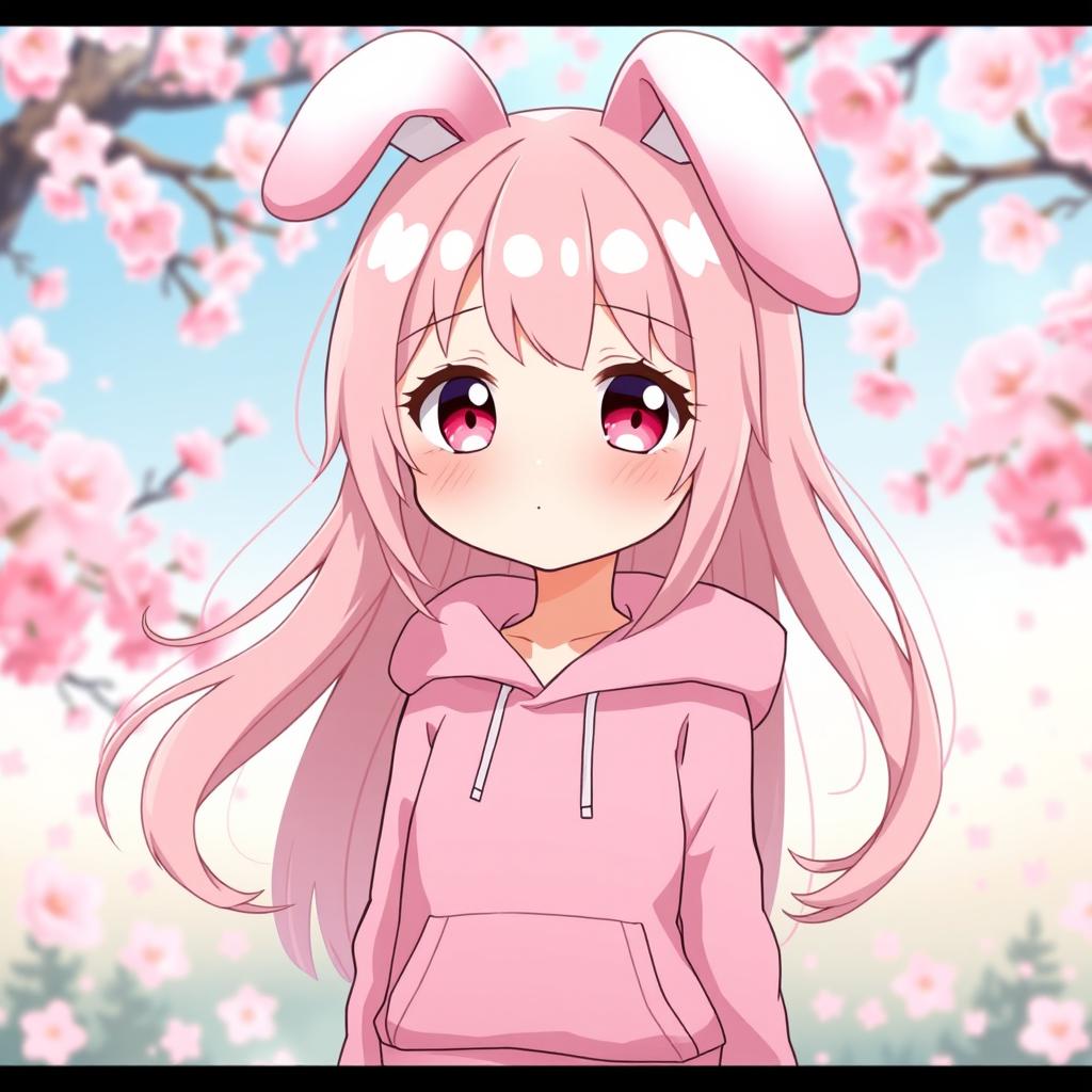 A human version of My Melody, an anime-style character, with distinct features including long flowing pink hair, large expressive eyes, and a cute, playful expression