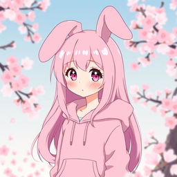 A human version of My Melody, an anime-style character, with distinct features including long flowing pink hair, large expressive eyes, and a cute, playful expression