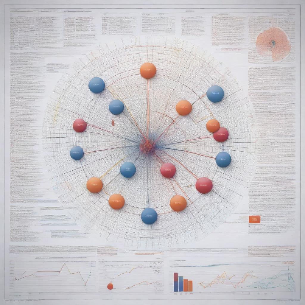 A highly detailed, technical-themed, complex graph including specific information with an intricate process scheme. Use sharp and striking colors to highlight different aspects of the scheme.