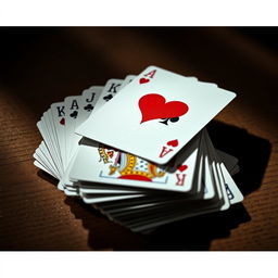 A dynamic composition featuring a deck of cards, prominently showcasing the Ace of Hearts stacked on top of the King of Clubs