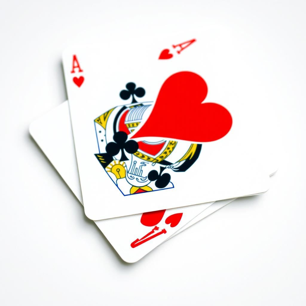 A close-up shot of just two playing cards, the Ace of Hearts stacked directly on top of the King of Clubs