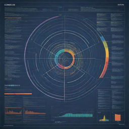 A highly detailed, technical-themed, complex graph including specific information with an intricate process scheme. Use sharp and striking colors to highlight different aspects of the scheme.