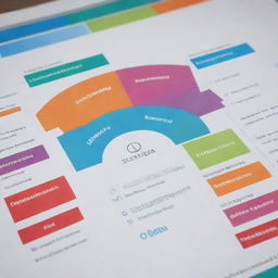 In a landscape orientation, create a highly detailed, technical-themed, complex graph including specific information with a detailed process scheme, using vibrant colors to distinguish each process.