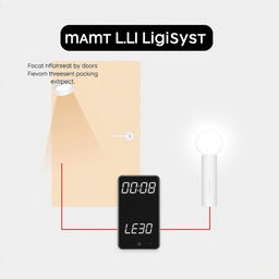 A visual representation of a smart lighting system, showing two infrared sensors by a door to count people entering and exiting a room