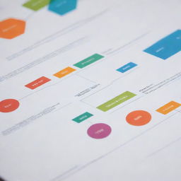 In a landscape orientation, create a highly detailed, technical-themed, complex graph including specific information with a detailed process scheme, using vibrant colors to distinguish each process.