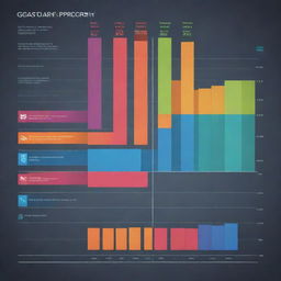 In a landscape format, illustrate a carefully detailed technical-themed bar chart demonstrating multiple processes in bright, assorted colors.