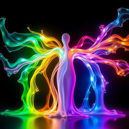A mesmerizing book cover featuring different liquid lights uniting to create a human figure