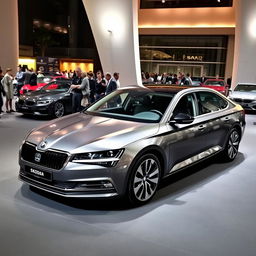 A sleek and stylish Skoda Superb displayed at a car club gathering