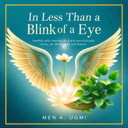 A non-fiction book cover titled "In Less Than a Blink of an Eye," focusing on rapidly improving life and spirituality with thematic chapters on Free Will, Innocence, Money, God, and Nature