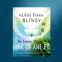 A non-fiction book cover titled "In Less Than a Blink of an Eye," focusing on rapidly improving life and spirituality with thematic chapters on Free Will, Innocence, Money, God, and Nature