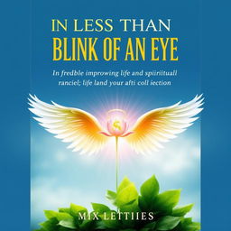 A non-fiction book cover titled "In Less Than a Blink of an Eye," focusing on rapidly improving life and spirituality with thematic chapters on Free Will, Innocence, Money, God, and Nature