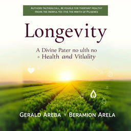 A book cover design for "Longevity: A Divine Path to Health and Vitality" with elegant, bold typography centered at the top for the title