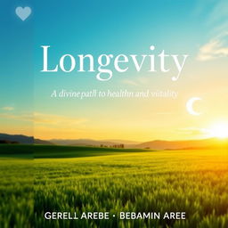 A book cover design for "Longevity: A Divine Path to Health and Vitality" with elegant, bold typography centered at the top for the title