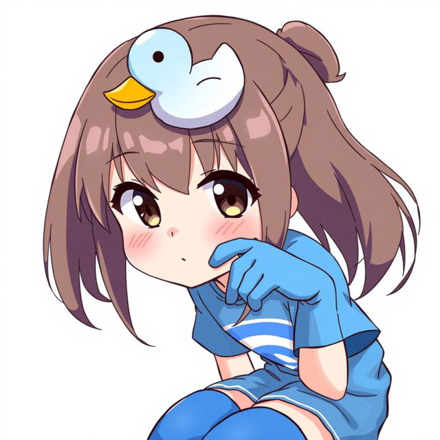 Anime style illustration of a girl with brown hair and dark brown eyes, featuring a blue duck hair clip