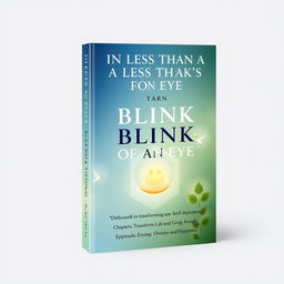 A non-fiction book cover titled "In Less Than a Blink of an Eye," dedicated to transforming life and spirituality with chapters like Free Will, Innocence, Minimalism, Epicure, God, Divinity, and Happiness