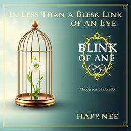 A non-fiction book cover titled "In Less Than a Blink of an Eye," dedicated to transforming life and spirituality with chapters like Free Will, Innocence, Minimalism, Epicure, God, Divinity, and Happiness