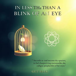 A non-fiction book cover titled "In Less Than a Blink of an Eye," dedicated to transforming life and spirituality with chapters like Free Will, Innocence, Minimalism, Epicure, God, Divinity, and Happiness