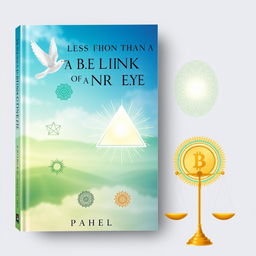 A non-fiction book cover titled "In Less Than a Blink of an Eye," focusing on improving life and spirituality with chapters on Free Will, Innocence, Minimalism, God, Divinity, Happiness, Health, Finance, and Politics