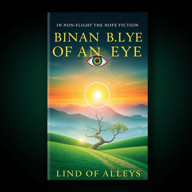 A non-fiction book cover titled "In Less Than a Blink of an Eye," exploring themes of life improvement, happiness, God, free will, the end of the world, and nature