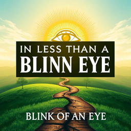 A non-fiction book cover titled "In Less Than a Blink of an Eye," exploring themes of life improvement, happiness, God, free will, the end of the world, and nature