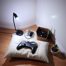 Design a minimalistic gaming setup using everyday items