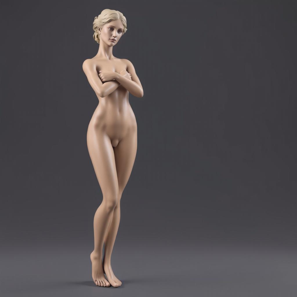 A beautifully crafted 3D female figure standing gracefully, exhibiting a classical artistic pose