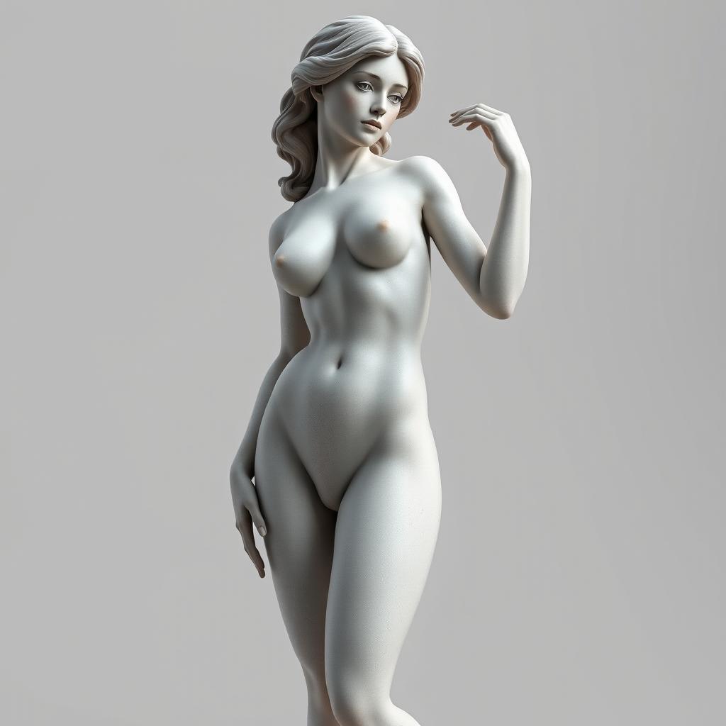 A beautifully crafted 3D female figure standing gracefully, exhibiting a classical artistic pose