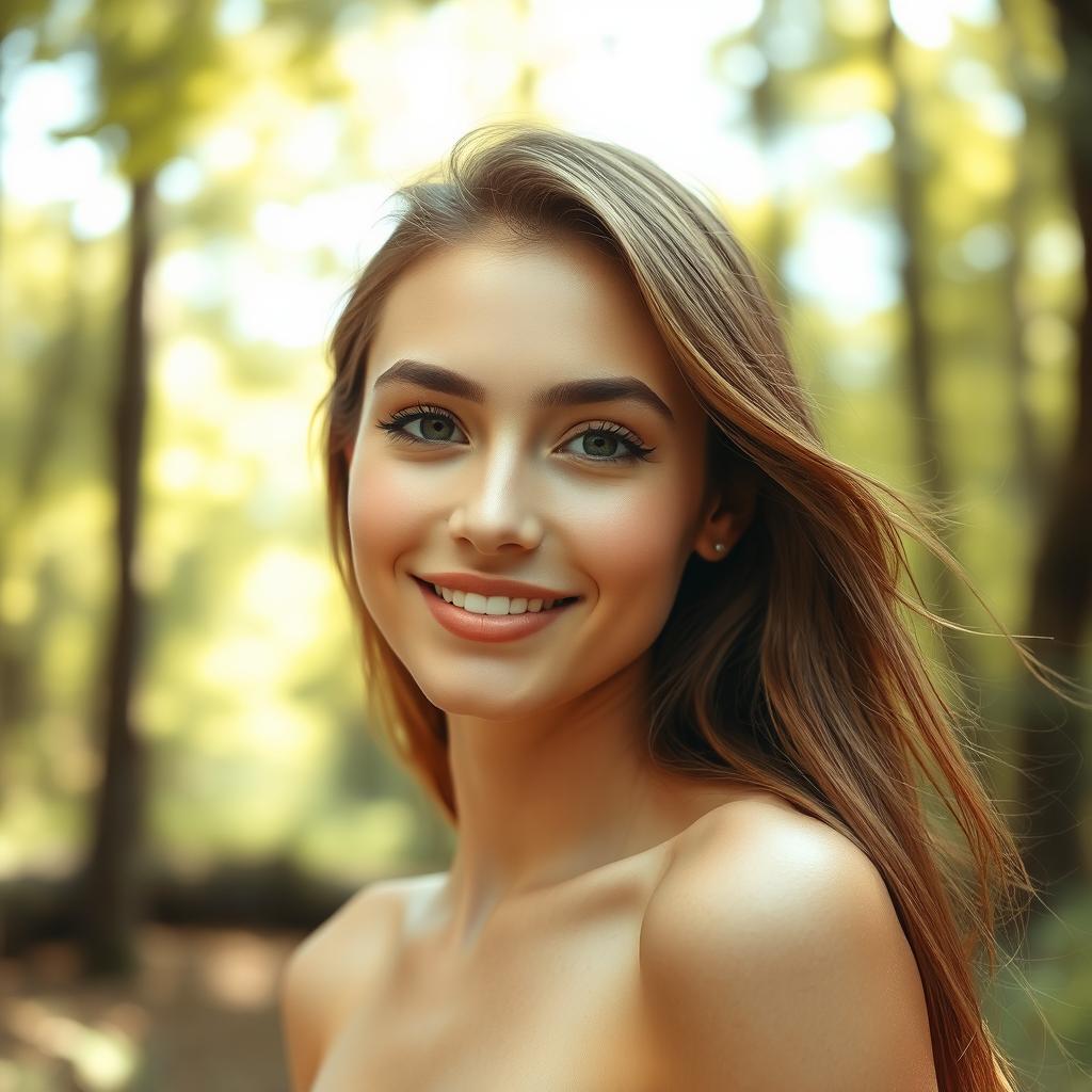 A beautiful, confident young woman enjoying a natural, serene environment