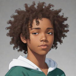 A profile picture in anime style, featuring a sleepy African-American teenage boy with curly hair.