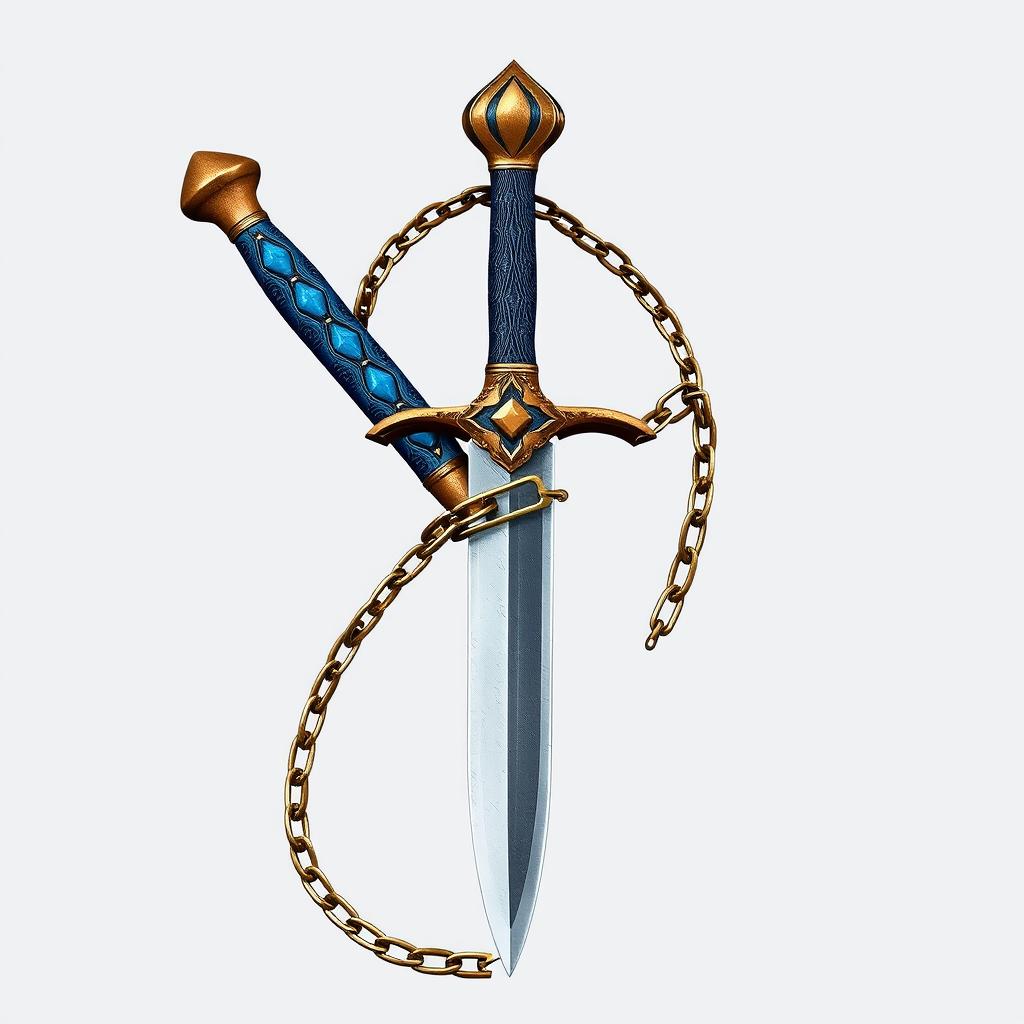 Create an image featuring a beautifully crafted dagger with a blue grip