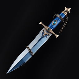 Create an image featuring a beautifully crafted dagger with a blue grip