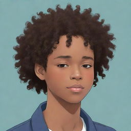 A profile picture in anime style, featuring a sleepy African-American teenage boy with curly hair.