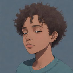 Profile picture in anime style, featuring a sleepy teenage boy with short curly hair and dark skin.