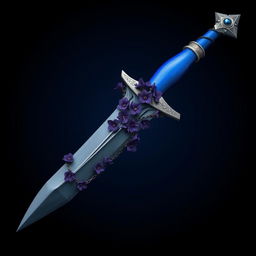 Create an image of a beautifully crafted dagger with a blue grip