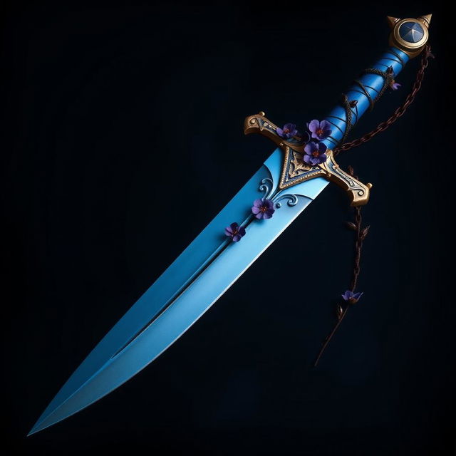 Create an image of a beautifully crafted dagger with a blue grip