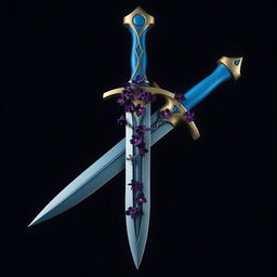 Create an image of a beautifully crafted dagger with a blue grip