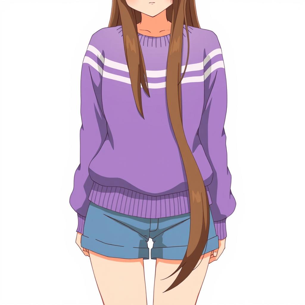 Anime style illustration of a girl with long brown hair extending down to her waist