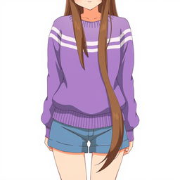 Anime style illustration of a girl with long brown hair extending down to her waist