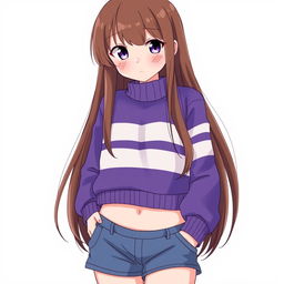 Anime style illustration of a girl with long brown hair extending down to her waist