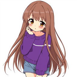 Anime style illustration of a girl with long brown hair extending down to her waist