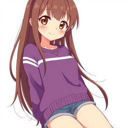 Anime style illustration of a girl with long brown hair extending down to her waist