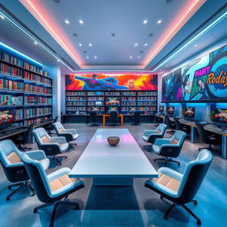 A modern and stylish gaming library interior called T-sports