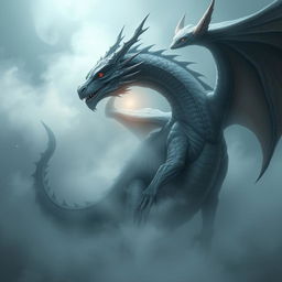 Create an image of a misty dragon in a fantasy style