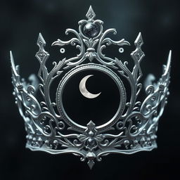 Create an image of a silver crown featuring a moon symbol, designed in a fantasy style