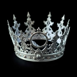 Create an image of a silver crown featuring a moon symbol, designed in a fantasy style