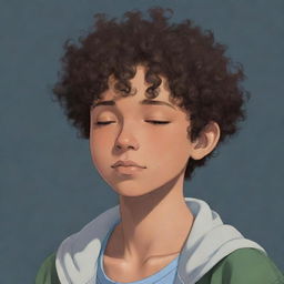 Anime-style profile picture featuring a sleepy, dark-skinned teenage boy with very short curly hair.