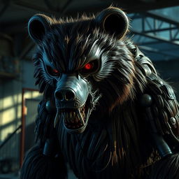 An animatronic bear with a terrifying presence, featuring a detailed and lifelike design that blurs the line between machine and beast