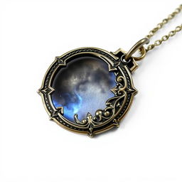 Create an image of a half moon amulet designed in a fantasy style