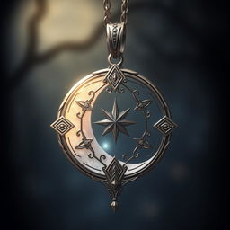 Create an image of a half moon amulet designed in a fantasy style